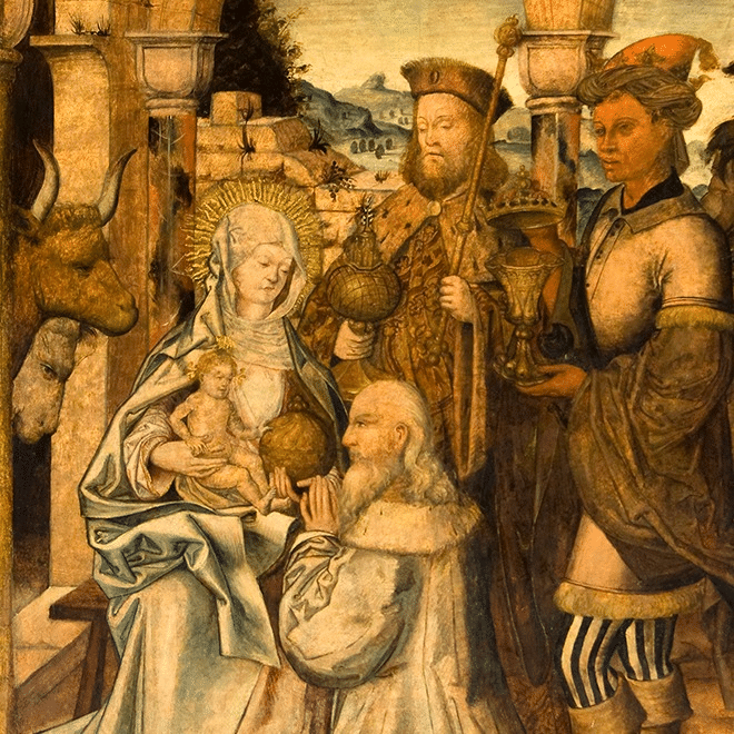 Pere de Fontaines. Taula del sotabanc del retaule de Sant Feliu, Adoració dels Reis Mags, 1515-1518. Museu d'Art de Girona, núm. reg. MDG0317. Fons del Bisbat de Girona. Foto: Rafel Bosch.